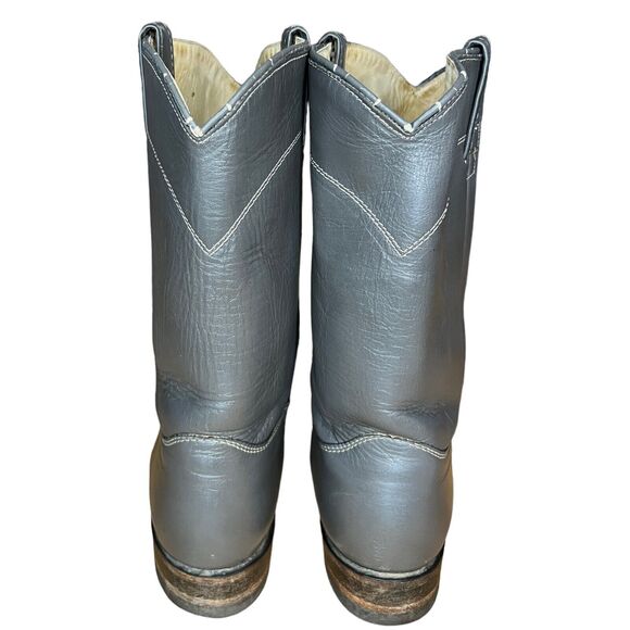 J Chisholm Gray Leather Roper Boot Womens 9.5M Style L105 USA Excellent! - Picture 4 of 5